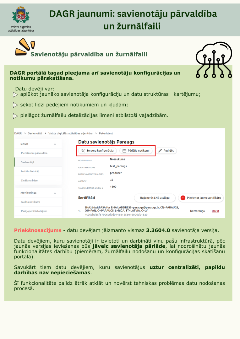 Savienotāju pārvaldība un žurnālfaili